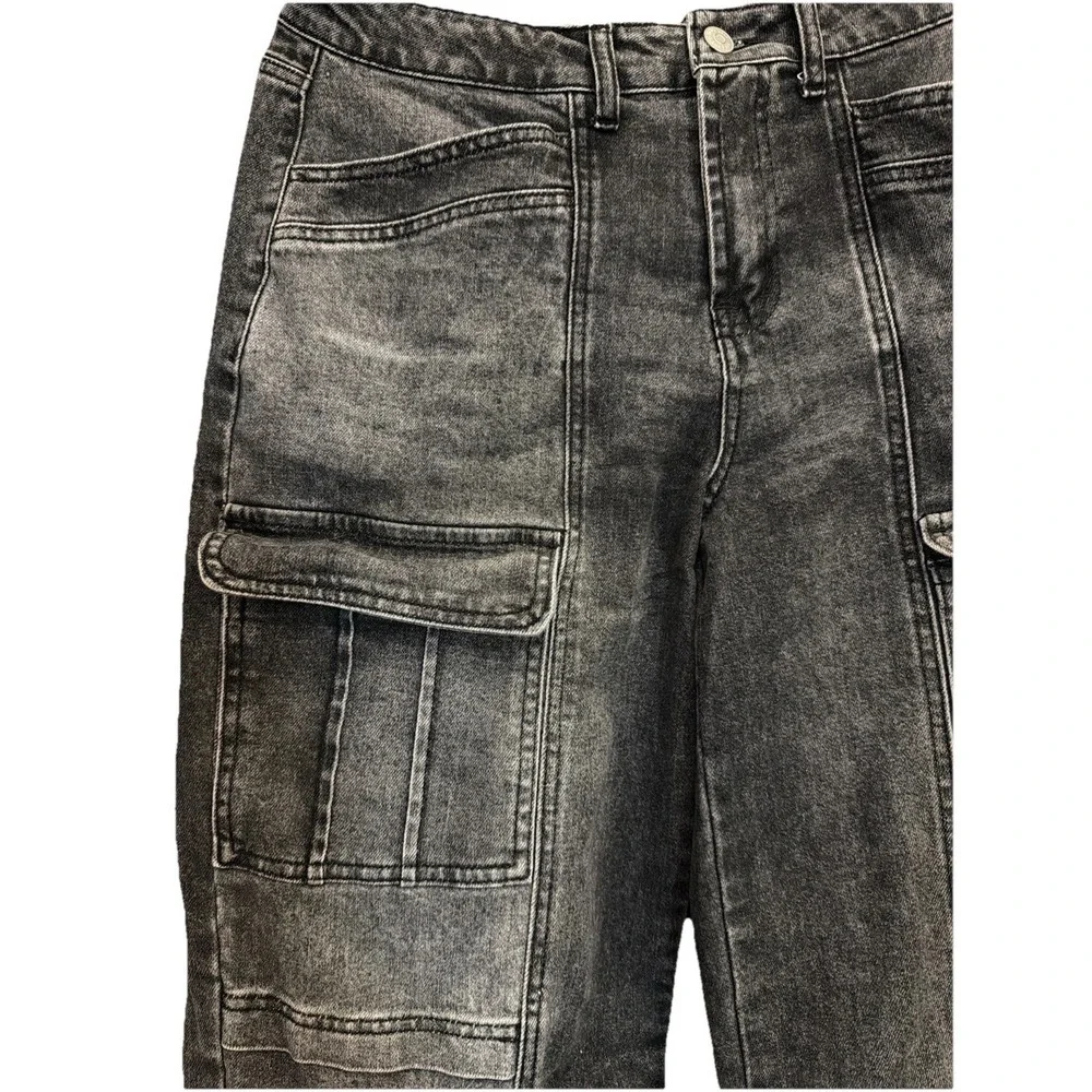 Slouchy Skater Cargo Y2K Grunge Baggy Whimsigoth Black Acid Wash W30/L27.5 SZ 11